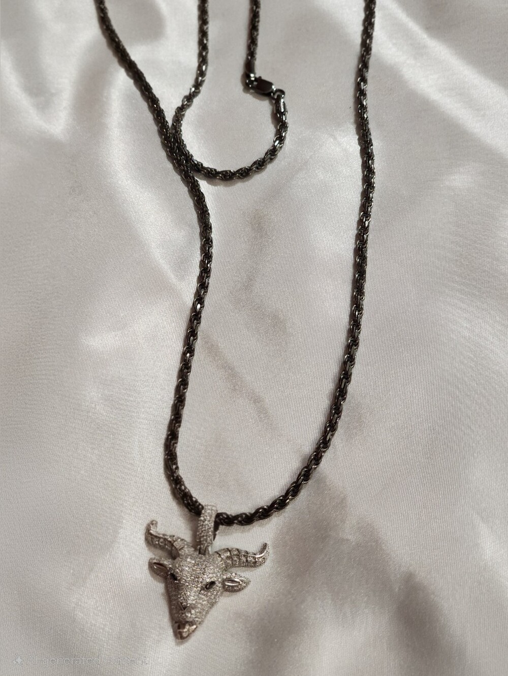 Moissanite Pavé Goat Head Pendant on Black Rope Chain
